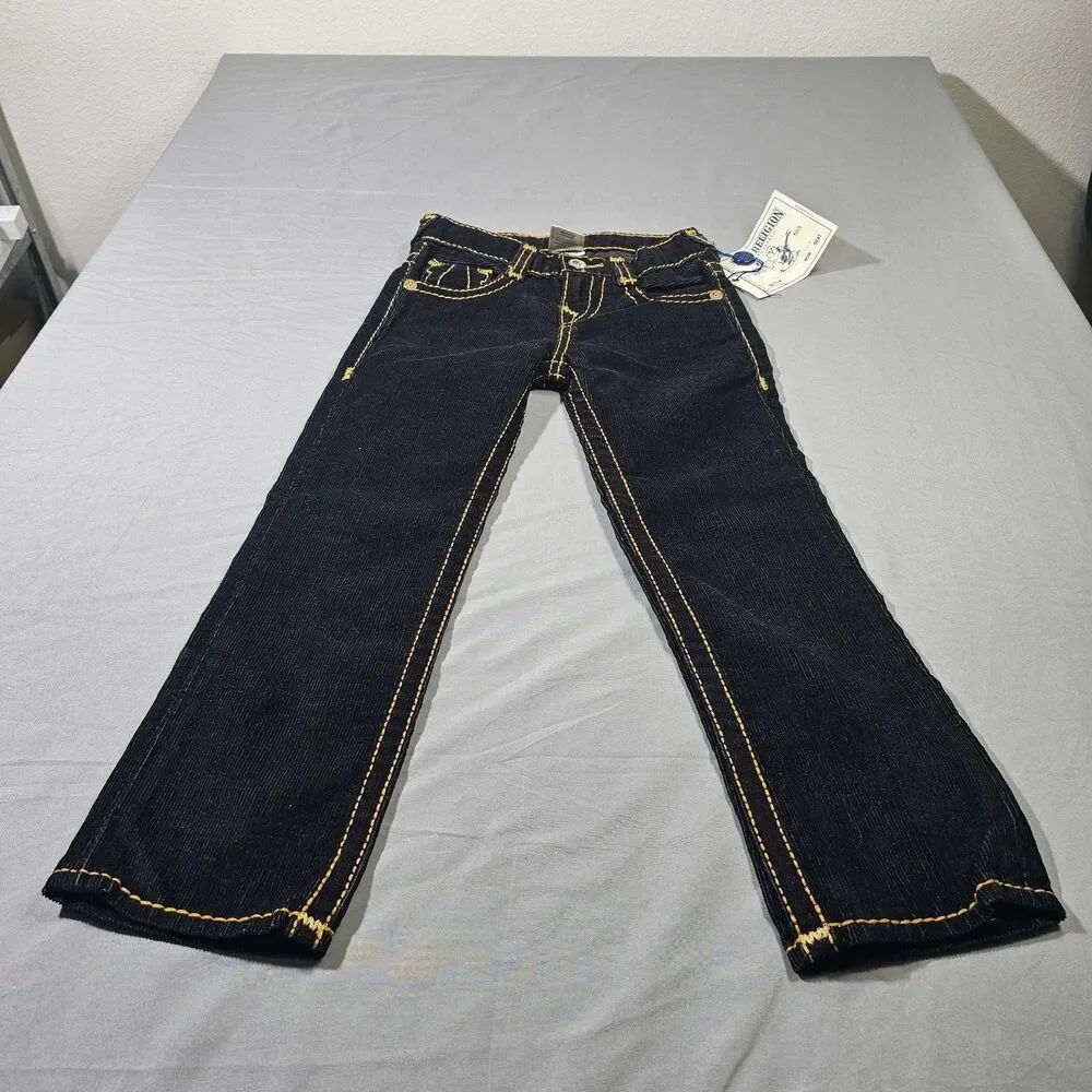 True Religion Kids Girls Size 5 Corduroy Jeans Straight Heritage Big T Black NWT